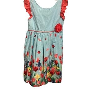 Penelope Mack tulip print dress Size 5. Light blue with pink tulip flower